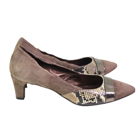AGL Italy BROWN REAL LEATHER SUEDE LOW HEEL POINTED PUMP WOMEN'S SHOES Size 40 - Picture 4 of 10